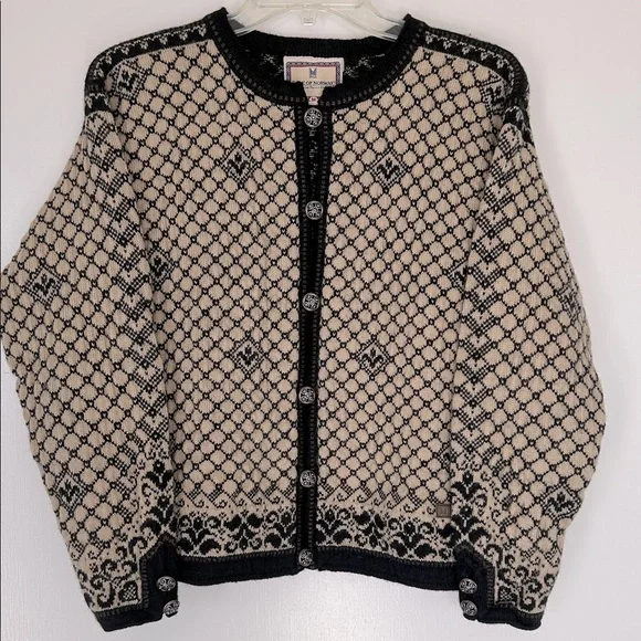 Dale of Norway Black and Cream Knit wool Nordic Cardigan - Picture 1 of 8